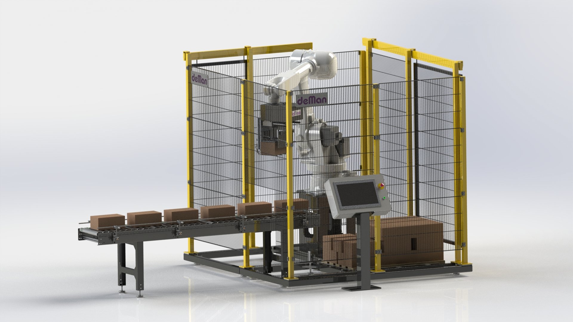 Compact palletizing cell for more efficiency